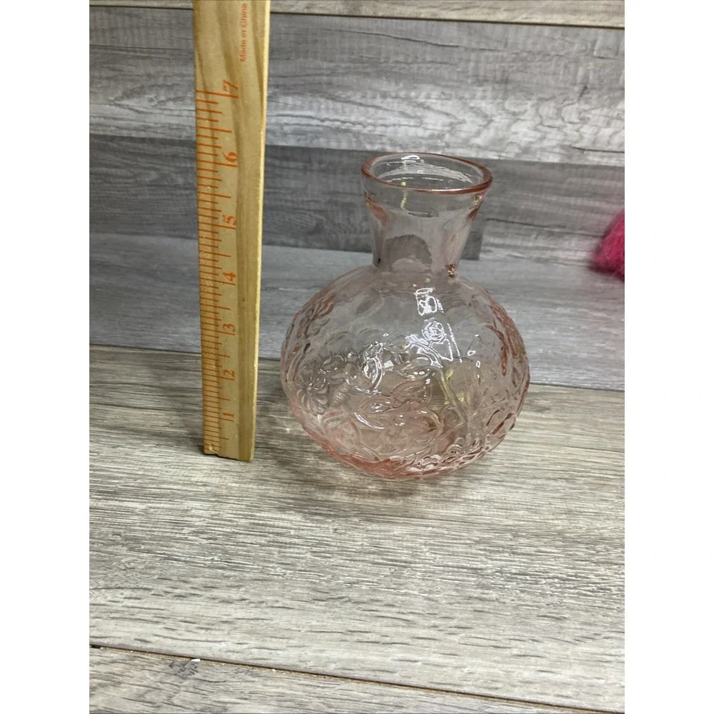 VTG Tumble Up Bedside Floral Water Carafe Vase Pink Depression Glass‎  6
